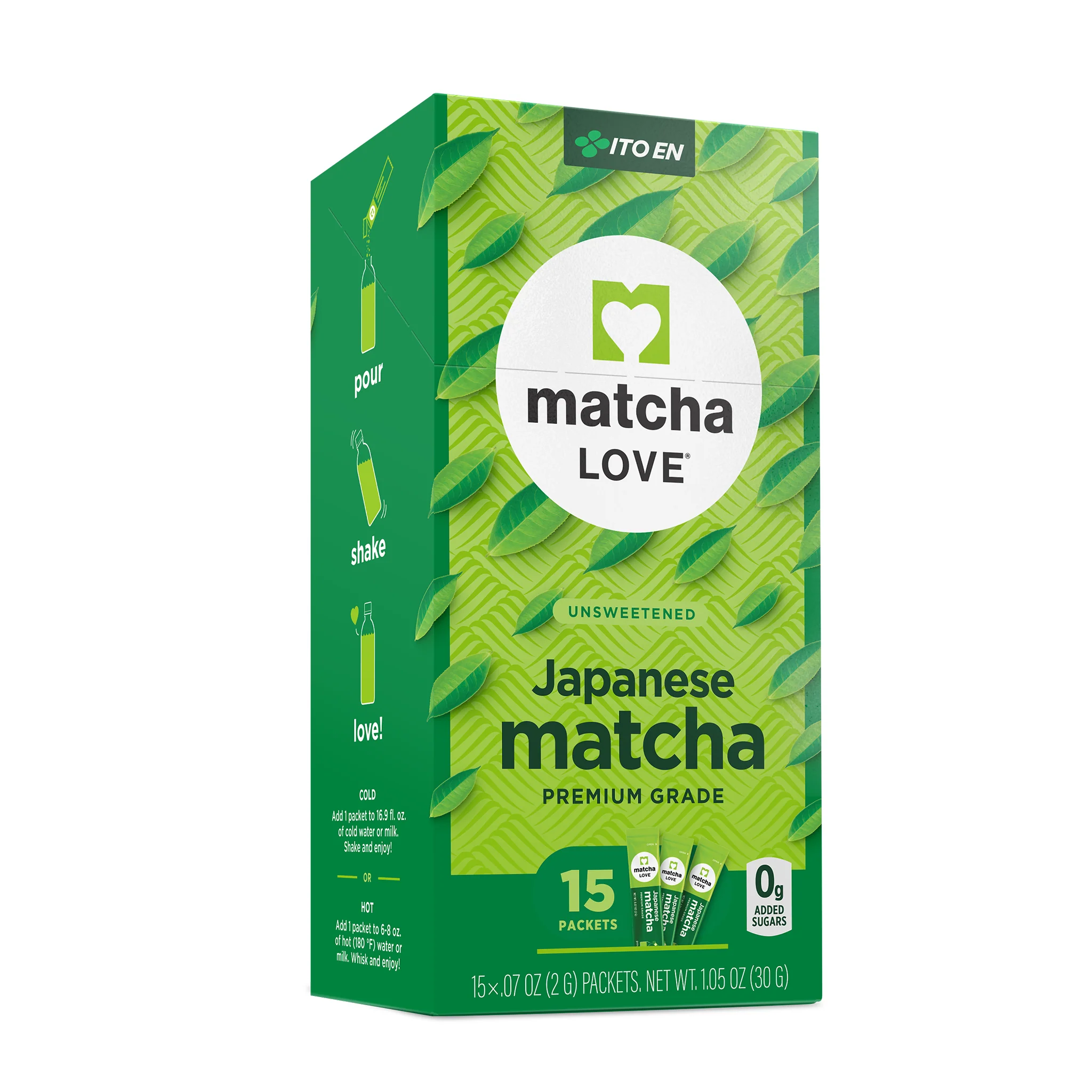 Single-Serve Unsweetened Matcha Powder Sticks (6 x 15 sticks)